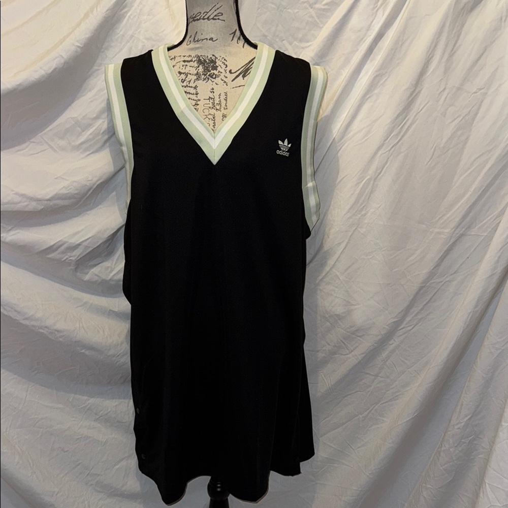 Adidas Black V-Neck Sleeveless Top with White Trim